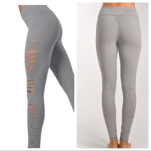Jala Pants - Jala Clothing Slash Groove Light Gray Leggings Size S Cut Outs